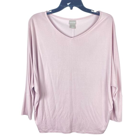 Chicos Womens Sz 0 / Small Pullover Top Dolman Sleeve Pink Mauve Modest Classic - Picture 1 of 7